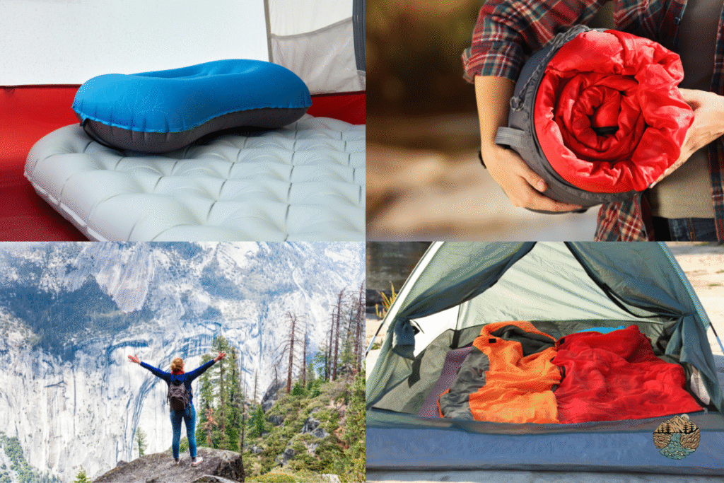 Best hiking sleeping pad cover. A collage of hiking and camping scenes with a variety of sleeping pads and their sleeping pad covers.
