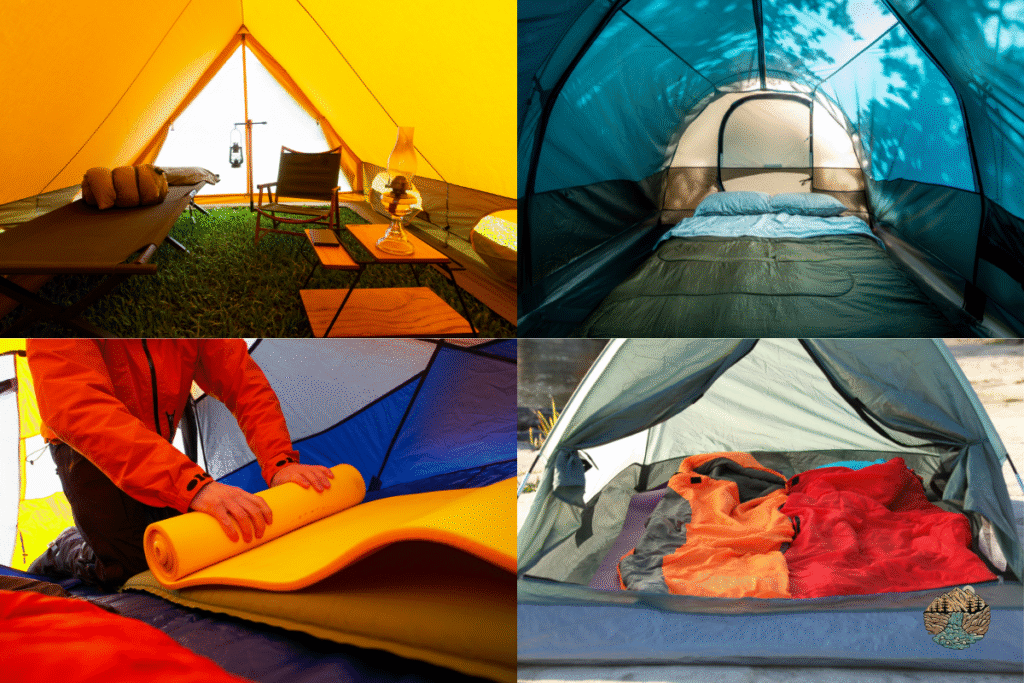 Best tent floor mat 2025. A collage of different tent floor mats for use inside of a camping tent.